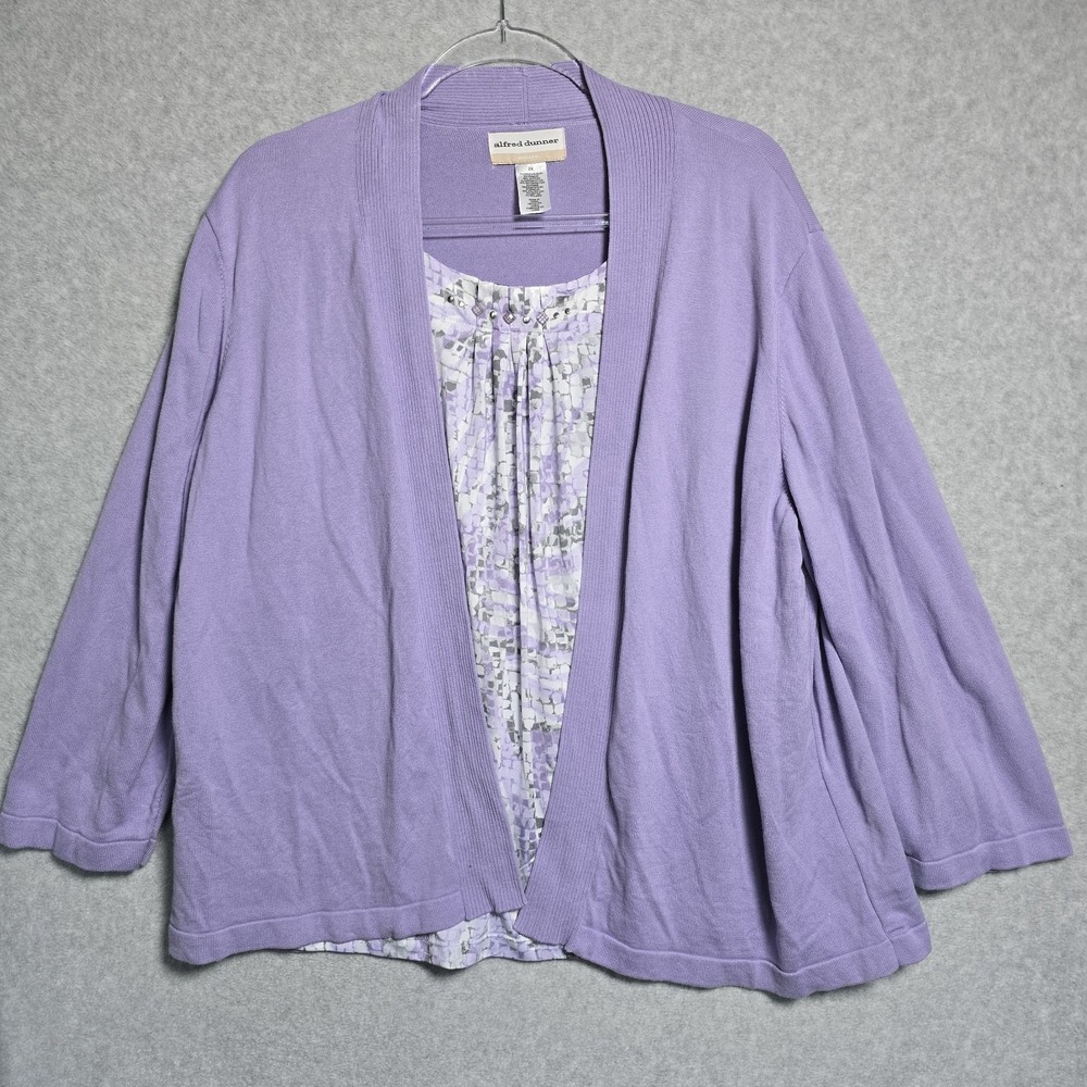 Alfred Dunner Womens 2X Open Cardigan Twinset Geometric Attached Top Set Office